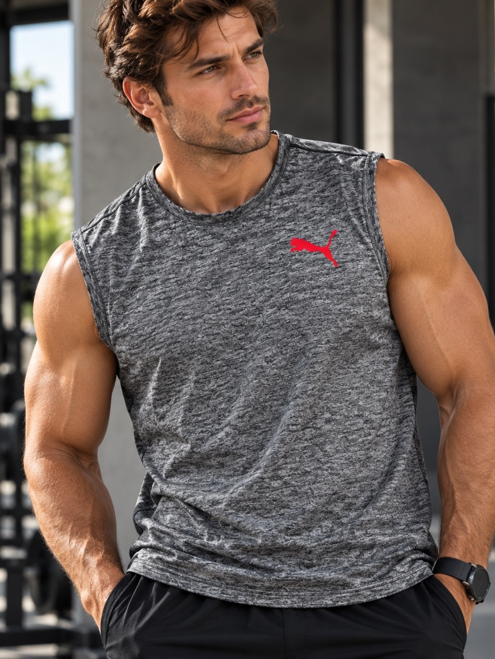 Puma Men's Gray Athletic Tank Top Size XL Gym Workout Running Shirt